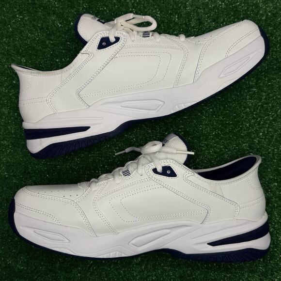 Skechers Durham Hands Free Slip-Ins Men’s 12 Extra Wide White Navy Comfort